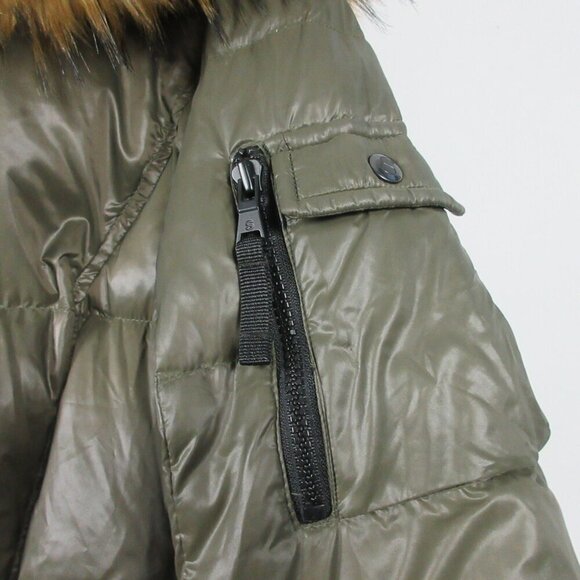 S13 Chalet Belted Faux Fur Women's M Green Trim Down Hooded Puffer Jacket - Picture 11 of 16